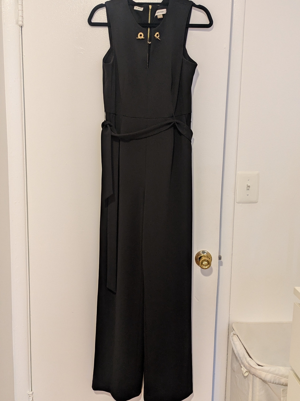 Calvin Klein Black Pantsuit jumpsuit with Gold Toggle Chain Detail